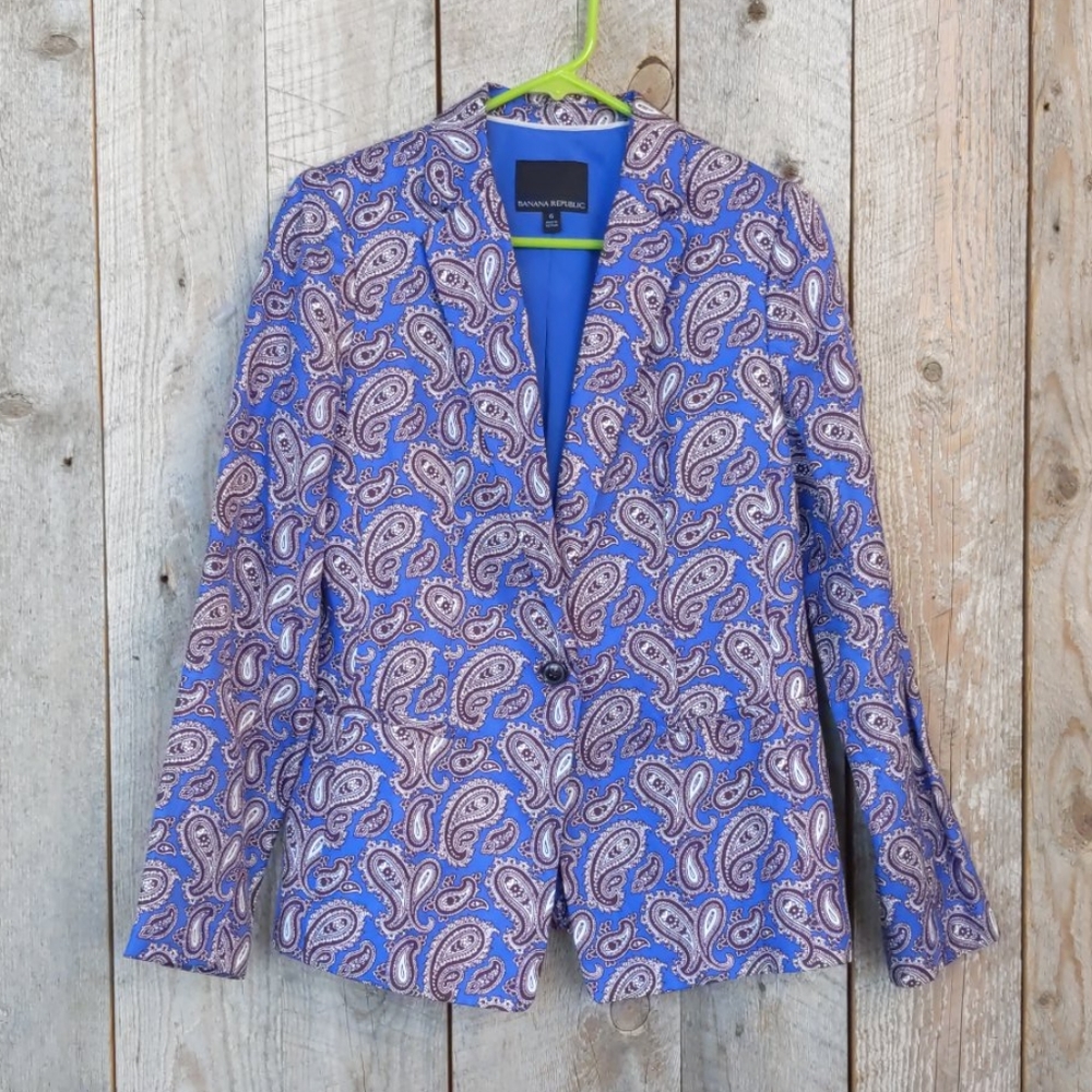 Banana blue Paisley linen blazer suit jacket 6